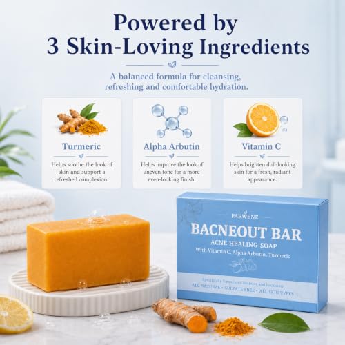 Turmeric Acne Healing Soap Bar with Vitamin C & Alphaarbutin - Natural Exfoliating Cleanser for Back Face and Body - Variation 2
