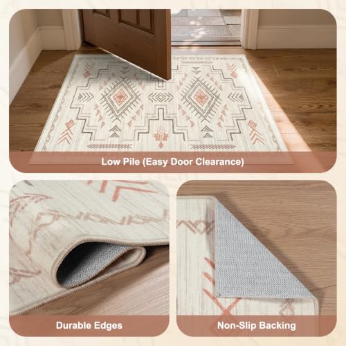 Brown 8x10 Area Rug - Tribal Aztec Moroccan Pattern, Non-Slip & Washable
