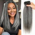 Grey Salt & Pepper Human Hair Bundles 10 Inch Straight Wavy Brazilian Extensions