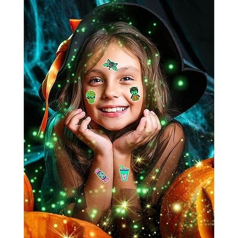 For Halloween Party Favors Supplies - 102 PCS Glow-in-the-Dark Individually Wrap Temporary Tattoos for Kids - Perfect Birthday Party Decorations Favors, Halloween Gifts Goodie Bag Fillers