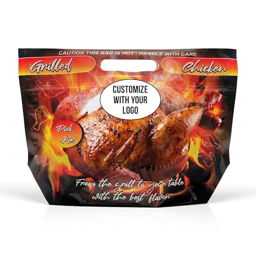250-Pack Hot Food Takeout Bags with Anti-Fog Window & Handle – Roasted Chicken Carrier – Microwave & Heat Safe