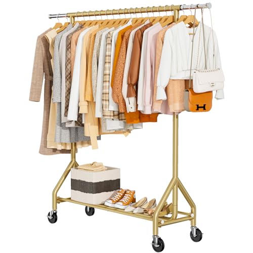 HYSEYY Gold Heavy Duty Clothing Rack 450 LBS Standing Garment Rack with Wheels
