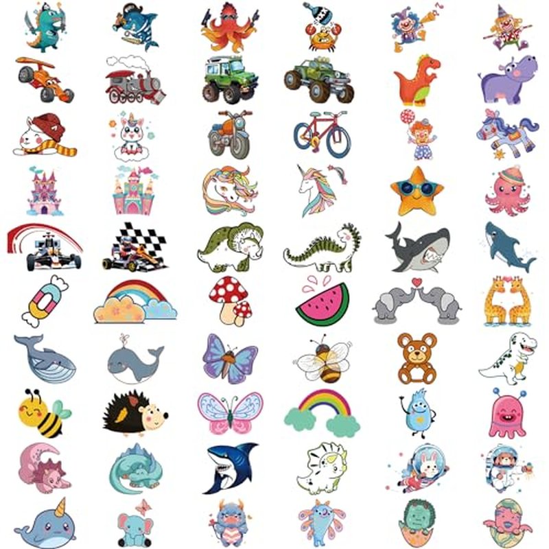52 PCS Temporary Tattoos for Kids Full Arm Sleeve Fake Tattoos, Dinosaur Monster Car Planet Spider Shark Sticker for Boy, Princess Castle Dolphins Temporary Tattoos for Girl