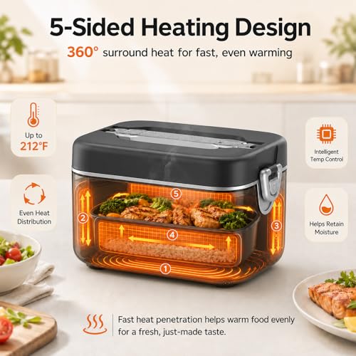 Dark Gray 1.2L Self-Heating Lunch Box for Adults - Cordless Food Warmer