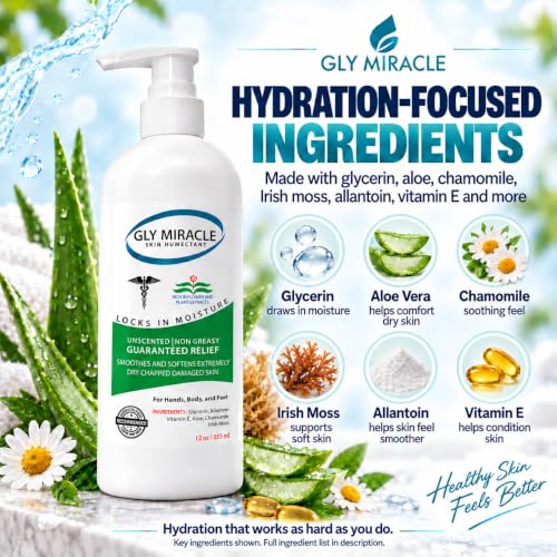 GLY MIRACLE Unscented High-Glycerin Body Lotion 12 oz Pump - Non-Greasy Moisturizer