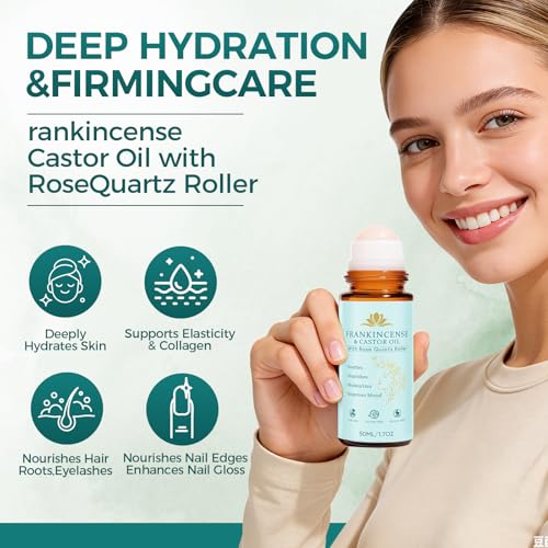 KUNLEN Frankincense & Castor Oil Roll-On with Rose Quartz - Organic Skin Firming 1.7 fl oz (Variation 1)
