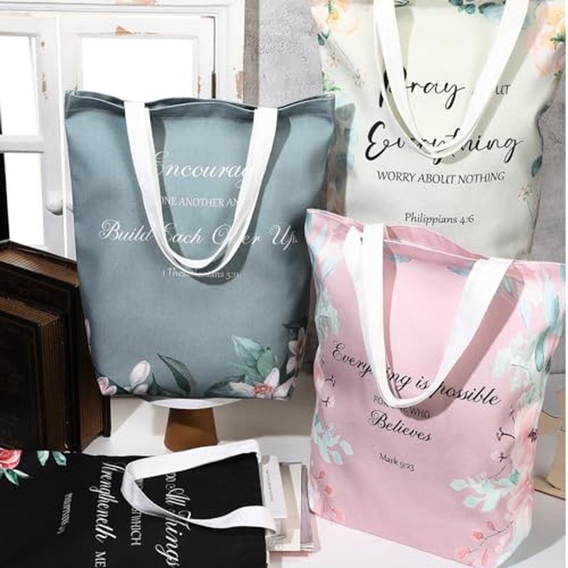 20 Pcs Christian Gift Women Mother's Day Including 10 Bible Verse Tote Bags 10 Christian Makeup Bags Inspirational Religious Scripture Gifts for Church Xmas Valentines(Elegant)