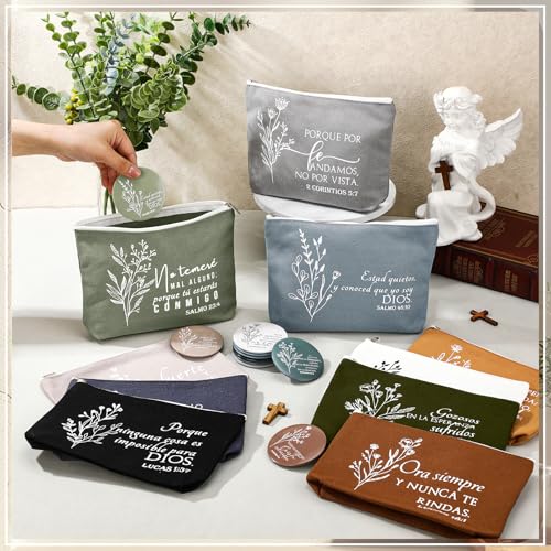 Spanish Christian Makeup Bags & Compact Mirrors Set - Religious Gifts for Women