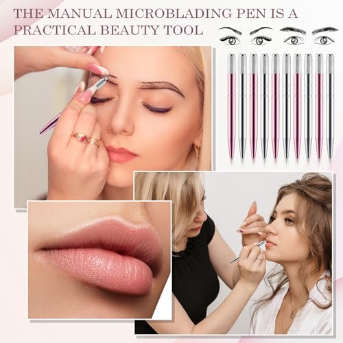 Gisafai 100 Pcs Microblading Pen Manual Eyebrow Pens Supplies Aluminum Microblade Pen Tool Holder Hand Tools for Makeup Supplies Salons (Silver,Pink)