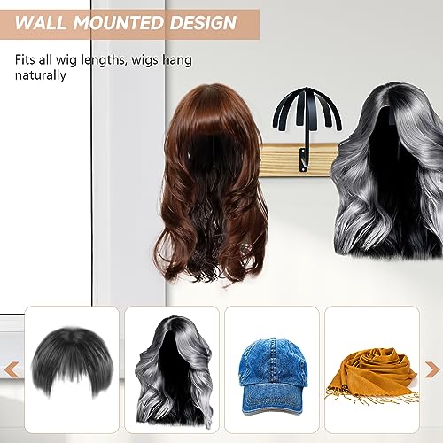 Yumkfoi Wall-Mounted Wig Stand Holder Set of 6, Black & Natural Variants