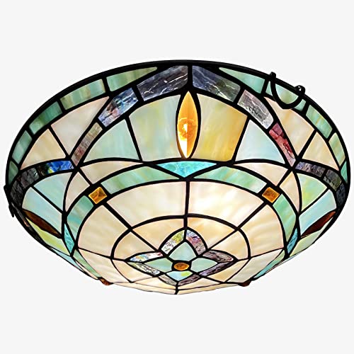 ARTZONE Tiffany Ceiling Light - 12 Inch Stained Glass Flush Mount for Bedroom & Living Room