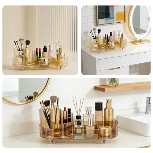 Rotating Makeup Organizer Desktop Cosmetic Storage Box 360¡Æ Rotation Beauty Organizer Rack Transparent Gold