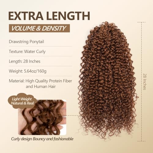 Water Wave Drawstring Ponytail Extension - Auburn Ginger, 28 Inch, Curly Hair