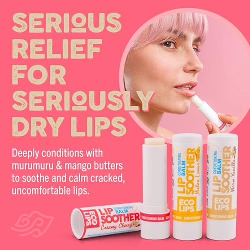 Eco Lips Conditioning Lip Soother Lip Balm ? Natural & Moisturizing Lip Care with Shea & Murumuru Butter, Clean Beauty, Daily Hydration & Protection for Chapped Lips, Variety 3-pack 0.15 oz.