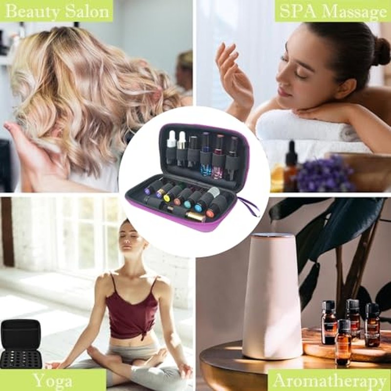 BLIRITEL Essential Oils Organizer Bag, Hard Shell Essential Oil Carrying Case for 15 Bottles, EVA Essential Oil Travel Case for 5ml,10ml Standard and Roller Bottles (Purple)