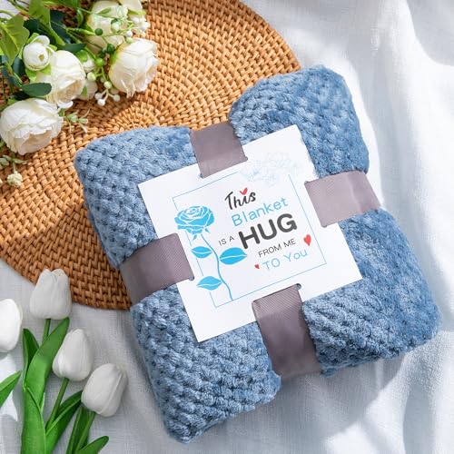 Blue Gift Basket for Women - Self Care Set with Blanket, Candle, Tumbler & More