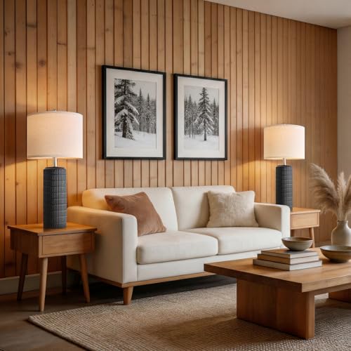 27.5'' Tall Matte Black Farmhouse Ceramic Table Lamps Set of 2 - Modern Nightstand Lighting