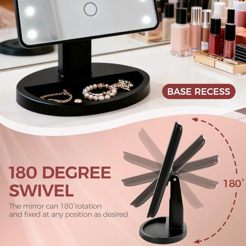 KOOKIN Lighted Makeup Mirror with Lights, Dimmable Desk Mirror - Black, Touch Control, 180° Rotation