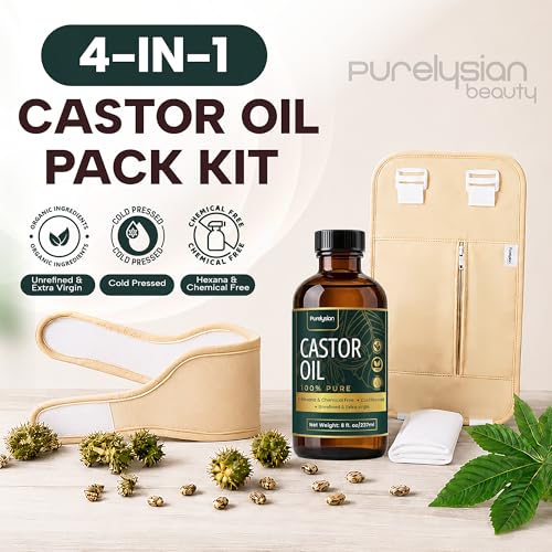 Organic Castor Oil Pack Wrap Kit with Glass Bottle - 8 Fl Oz