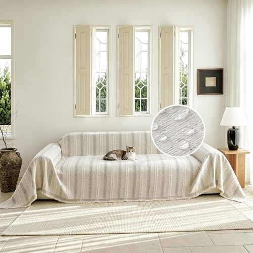 Oversized Waterproof Couch Cover for Dogs - Boho Stripe Sofa Protector - 91x150