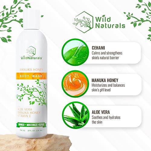 Wild Naturals Manuka Honey Eczema & Psoriasis Body Wash 16oz – Organic, Sulfate-Free & Cruelty-Free Skin Care