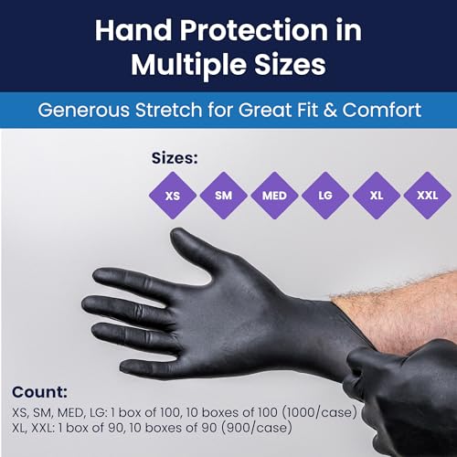 Adenna Shadow 6 Mil Disposable Nitrile Gloves - Medium, 1000 Pack, Black, Medical Grade