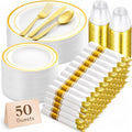 Lifewit Gold Disposable Dinnerware Set for 50 Guests - Plastic Plates & Cutlery