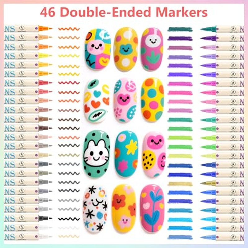 48 Colors Nail Art Pens Set, 3D Nail Polish Pens Quick-Drying Acrylic Paint Markers,For Nail Art Drawing Painting Nail Point Dotting Liner Pen, Nail Design Kit Manicure Tools Home & Salon DIY
