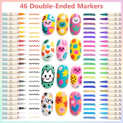 Ponhey 48 Colors Nail Art Pens Set - Variation 09 - Quick-Drying Acrylic Markers for DIY Nail Design