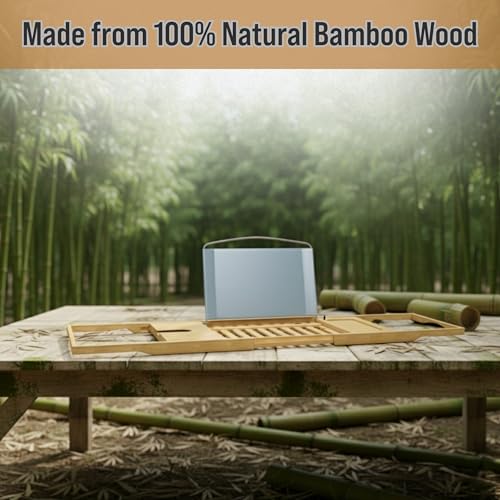 Bamboo Bathtub Caddy Tray - Adjustable Extending Wood Sides for Any Bath or Jacuzzi - Home-Complete