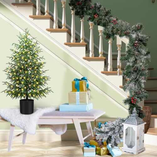 4FT Prelit Norfolk Pine Christmas Tree with 80 LED Lights - Battery Operated, 1 Pack
