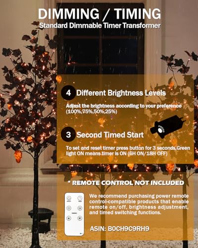 TYBEEU Halloween Decor Set 4ft, 5ft & 6ft Black Maple Trees with LED Lights, Ornaments & Spiders