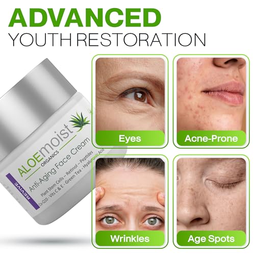 AloeMoist Revive Anti-Aging Retinol Face Cream 1.7 Fl Oz - Organic Night & Day Moisturizer with Hyaluronic Acid & Plant Stem Cells