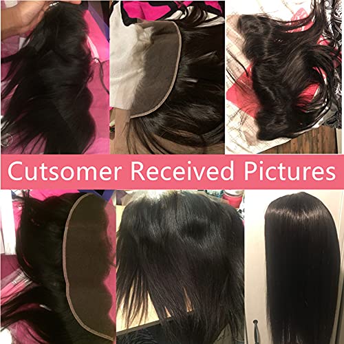 14 Inch Straight Lace Frontal Closure Human Hair Brazilian Virgin 13x4 Swiss Transparent Lace Pre-Plucked with Baby Hair