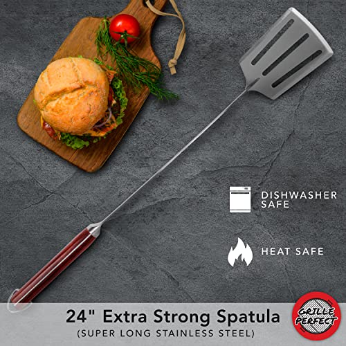 24-Inch Heavy Duty Stainless Steel Grill Spatula & Tongs Set for Outdoor Cooking