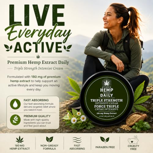 Premium Hemp Extract Triple Hemp Cream - Original Mint 1.7oz - Gentle, Moisturizing Skin Care