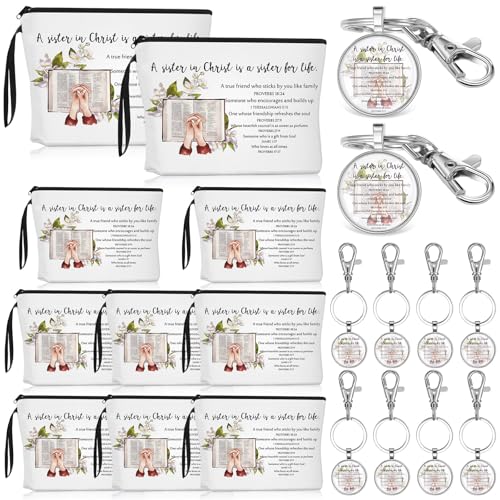 Christian Church Sister in Christ Makeup Bag Bible Verse Keychains for Women Friendship Gift