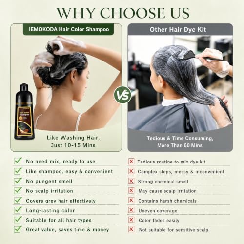 Dark Red Wine Hair Dye Shampoo for Gray Hair - 16.9oz, Natural Herbal Coverage