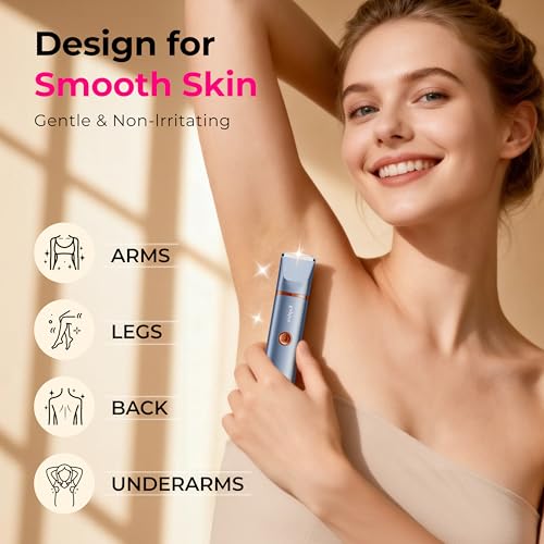 Bikini Trimmer for Women Pubic Hair: 2 in 1 Electric Razors for Women - IPX7 Waterproof Lady Shaver for Travel & Home Use (Blue-Gold)