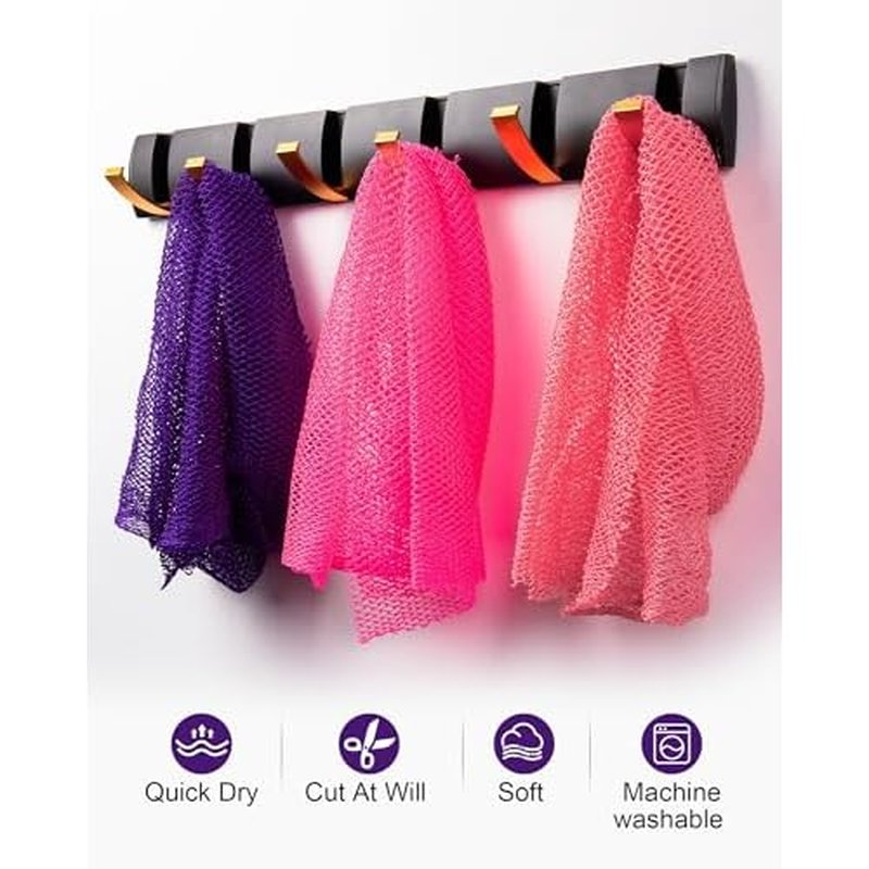African Net Sponge 3 Pack, Back Scrubber for Shower, XL 80CM Exfoliating Washcloth, African Net Sponge Authentic, Body Scrubber exfoliator Bath Accessories (Pink,Red,Purple)