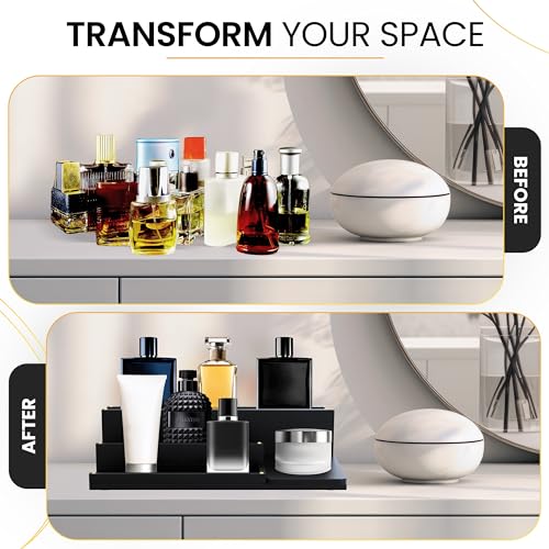 3-Tier Wooden Cologne Organizer with Hidden Drawers - Perfume & Accessory Display Shelf for Men