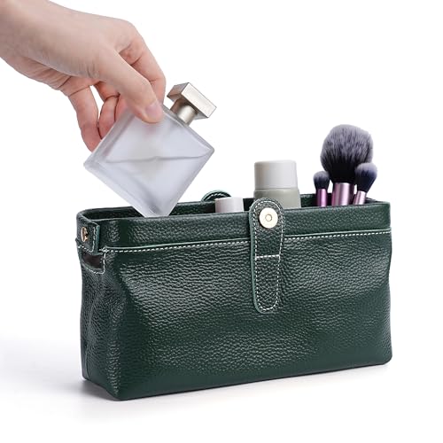 Dark Green Travel Leather Makeup Bag Waterproof Small Storage Bag