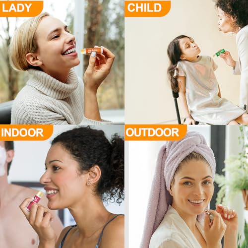 64 Pack Natural Lip Balm Set with Vitamin E & Coconut Oil - 16 Flavors, Mini Chap Sticks for Kids & Adults - Non-GMO