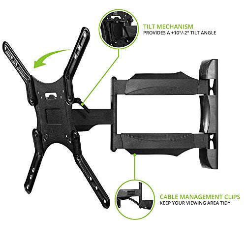 Full Motion TV Wall Mount for 26-55 Inch Screens - 19 Inch Extension, Articulating Arm, Swivel & Tilt - Black