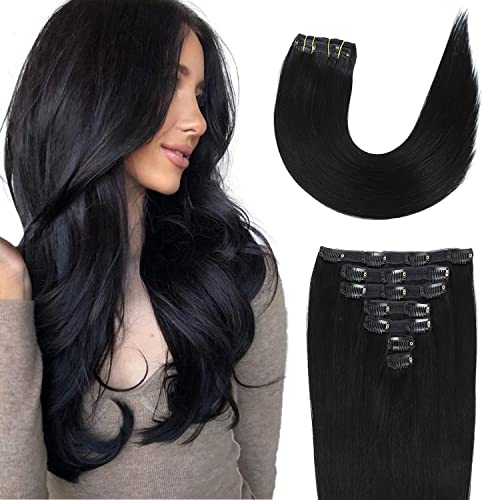 Clip in Hair Extensions 120g Set - Thick Remy Human Hair, Brazilian Straight, 14 Inch Variation 1#