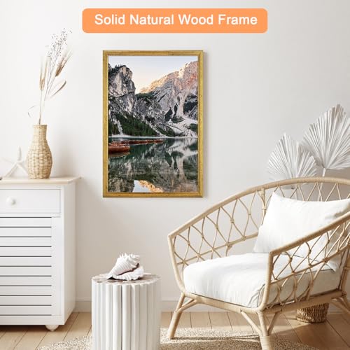 Gold 20x30 Inch Wooden Picture Frame Set of 3 - Horizontal & Vertical Wall Mounts