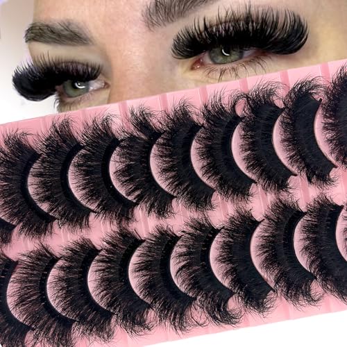 Mink Lashes Fluffy Dramatic 8D Thick 3D Volume 20mm 25mm Big Long Eye Lashes Mink Faux Strip False Eyelashes 10 Pairs Pack YH005