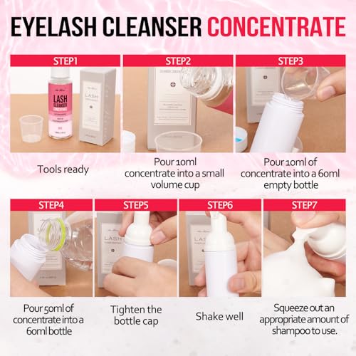 AuReve Lash Shampoo Concentrate Rose 100ml - Deep Cleanser for Lashes & Extensions