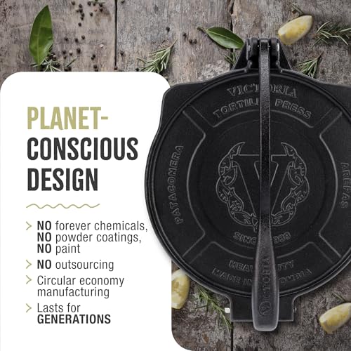 Victoria Cast Iron Tortilla Press - 10 Inch HD Spherrous Iron, Seasoned with Flaxseed Oil