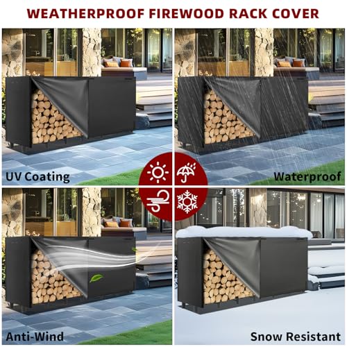 8FT Firewood Rack with Waterproof Cover - Heavy Duty Indoor & Outdoor Storage - Variation: 8 ft with Cover